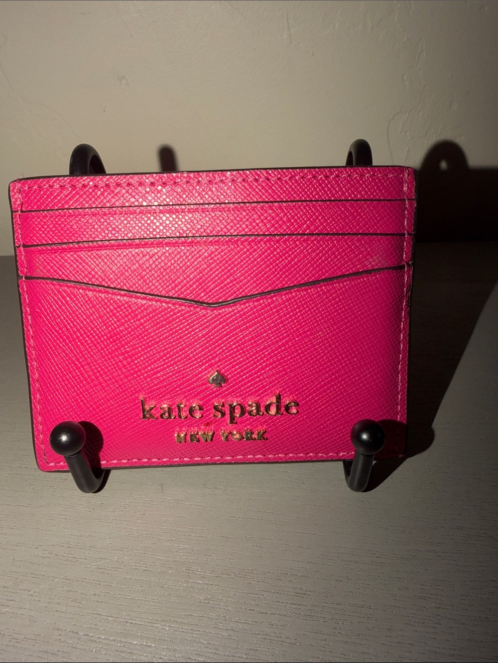 kate spade pink saffiano cardholder with gold logo